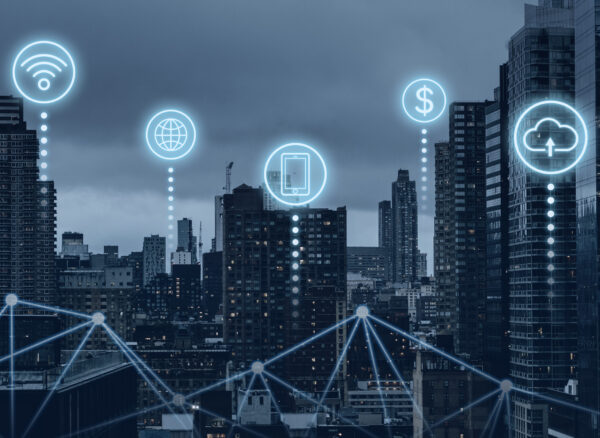 Futuristic smart city with 5G global network technology